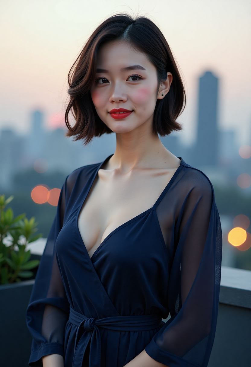 傍晚末班公交穿过城市街道